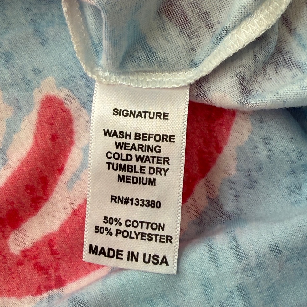 Before + Again pale blue & pink 3/4 sleeve scoop neck burnout shirt large - Picture 9 of 9